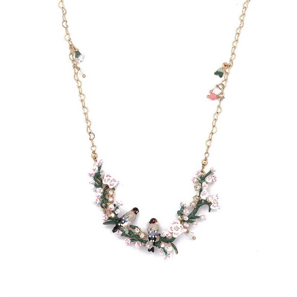 Les Nereides Chant Des Oiseaux Bird, Cherry Blossoms Statement Necklace - Picture 3 of 3